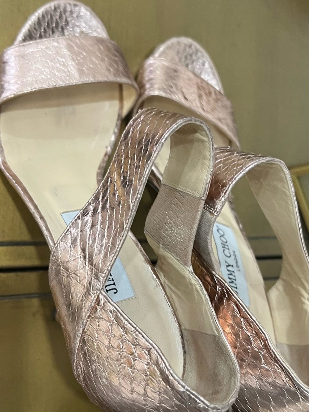 Jimmy Choo Metallic Rose Gold Textured Slingback Heels